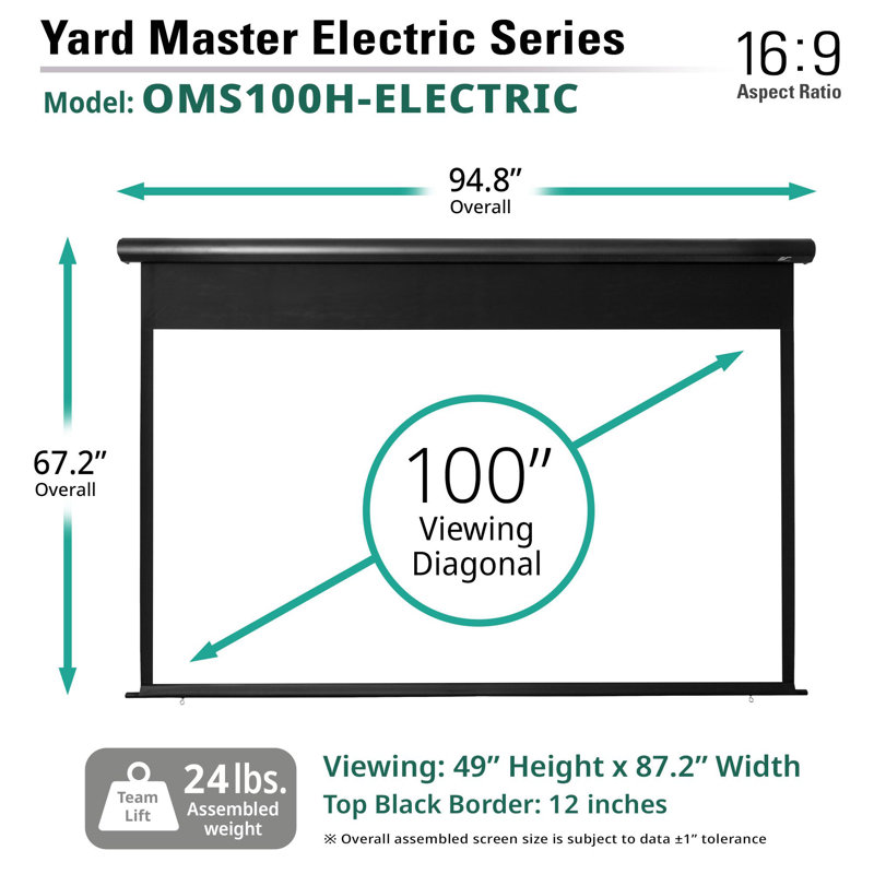 Yard Master Series outdoor Electric Wall/ Ceiling Mounted Projector Screen, 100" Diagonal