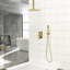 Système de douche carré de 16 pouces doré - double tête avec fonction d'installation facile au plafond