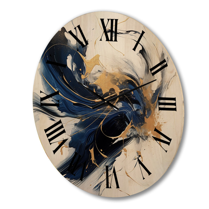 Horloge murale surdimensionnée en bois foncé foncé et doré Strokes VII - Fractals, Petit