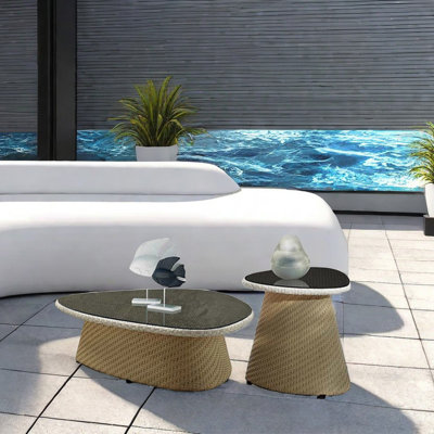 Tareyan Tempered Glass Outdoor Coffee Table And Side Table