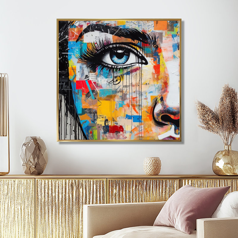 Art féminin, Portrait I - mode, art sur toile, H 44 po x l 44 po, Cadre flottant doré