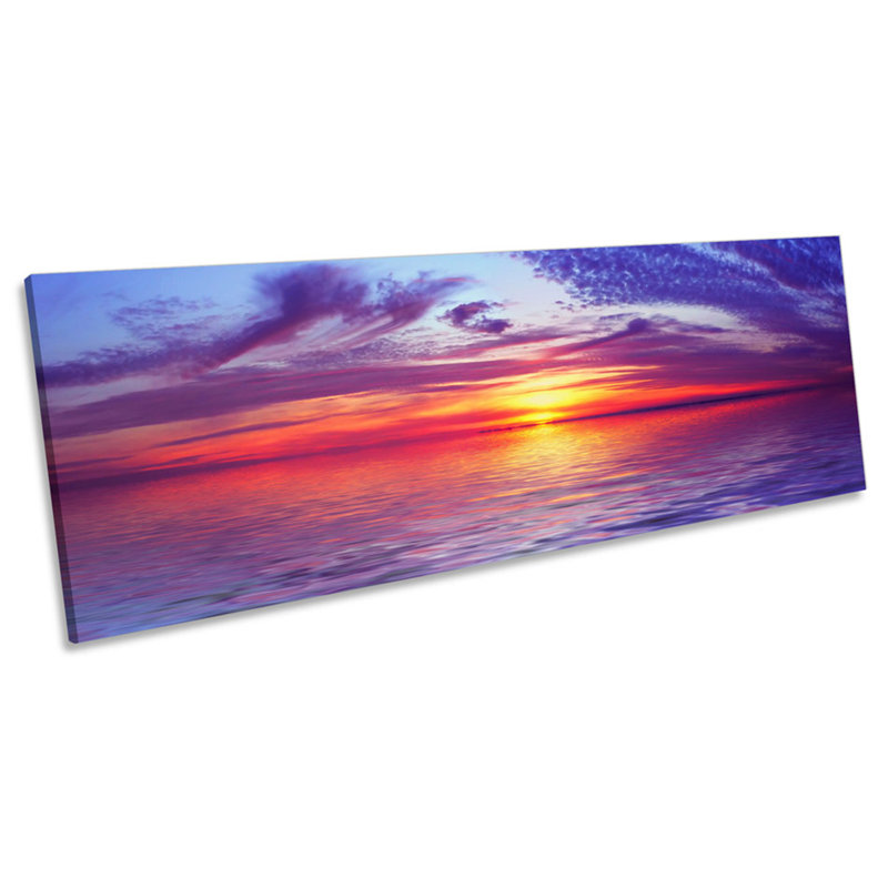 Sunset Seascape Scene Ocean by Unknow - Wrapped Canvas Panoramic Print, 30.48cm H x 91.44cm W x 2cm D
