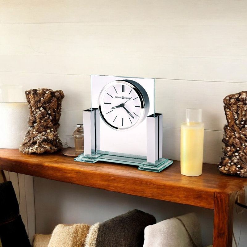 Metropolitan Analog Quartz Tabletop Clock with Alarm in Polished Silver/Clear