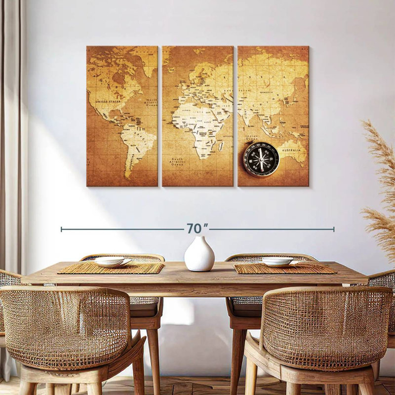 Aliaz Brass Compass Map, 36" H x 57" W