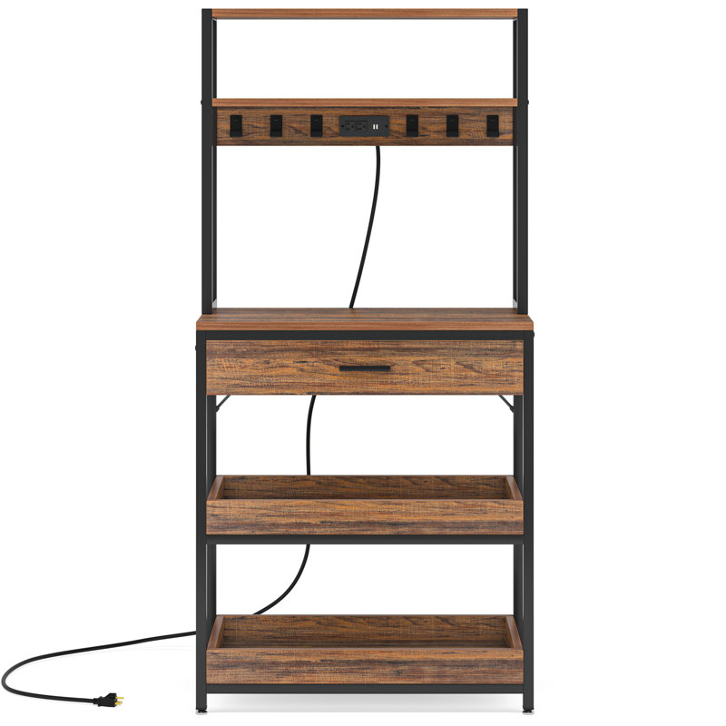 Rozel 31.5'' Steel Standard Baker's Rack with Microwave Compatibility, Rustic Brown/Black
