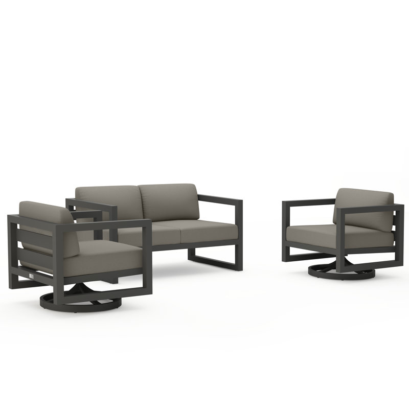 Avion 3 Piece Loveseat Set With Swivel, Canvas Charcoal Sunbrella® Canvas, Slate