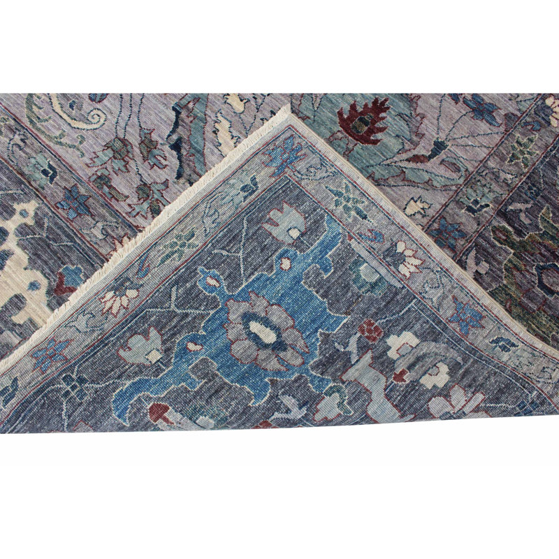 Tapis unique gris / bleu / ivoire / brun de 11 pi 11 po x 14 pi 7 po