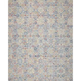 Cross Stitch Floral Hand Tufted Wool Area Rug in Cream/Blue/Red
