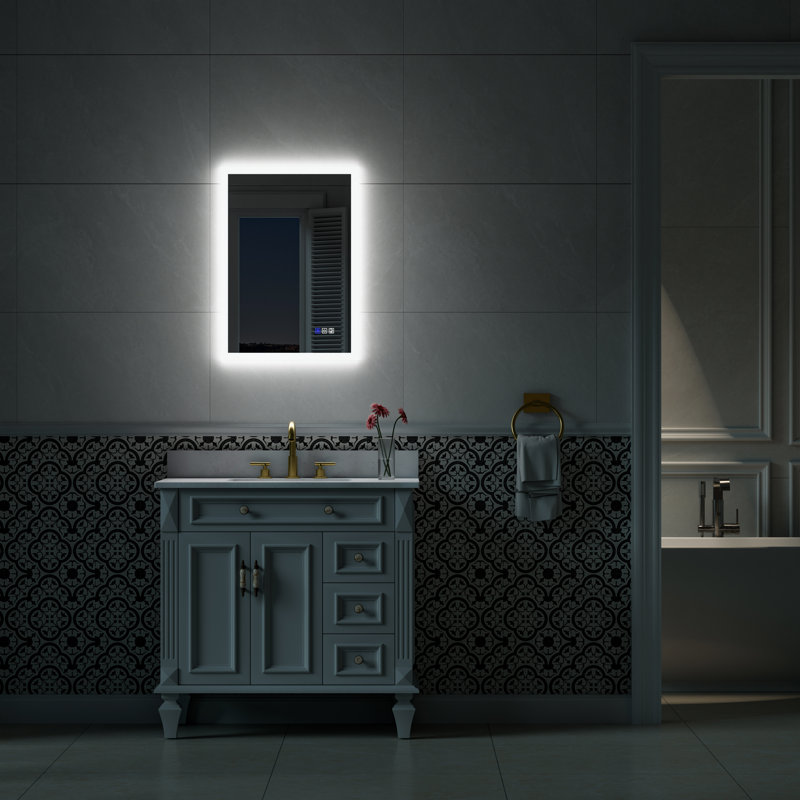 Brycenn Wall Mounted Bathroom Frameless With Back/Front Light LED Mirror,Anti-fog, 20" x 28"