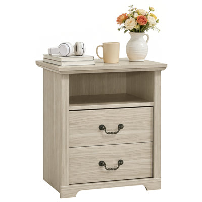 21.8” W Rustic Wood Rutland With 2 Storage Drawers, Bedside Table With Open Shelf For Bedroom