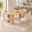 Ensemble de salle à manger ovale 7 pièces pour 6 personnes avec table en placage de chêne de 184 cm et 6 chaises rembourrées, table à double piétement cannelé, naturel-1625229840