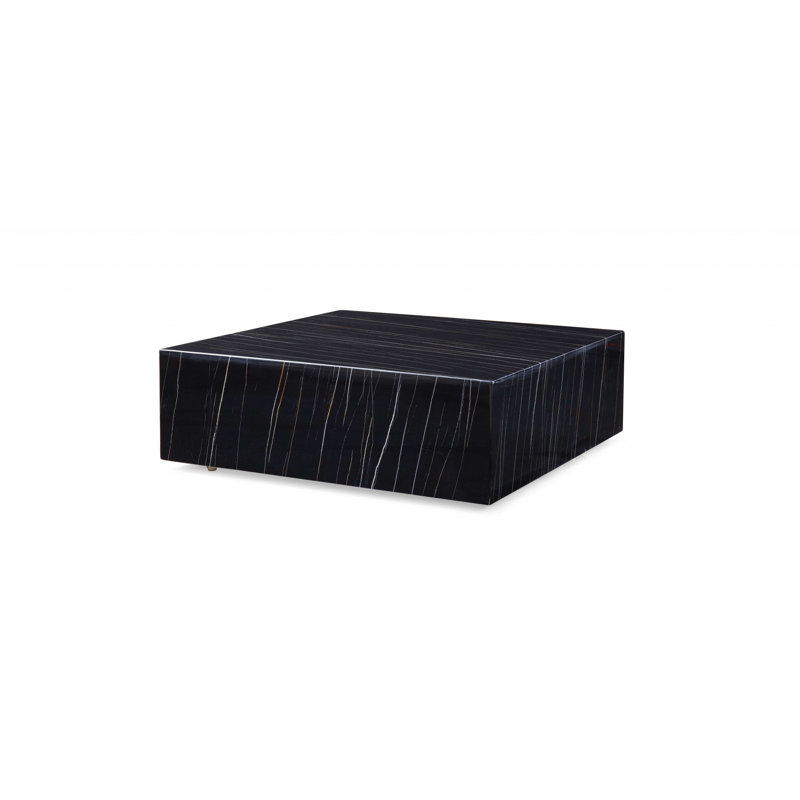 Table basse 35 po carrée en marbre et laiton véritable noir, Black