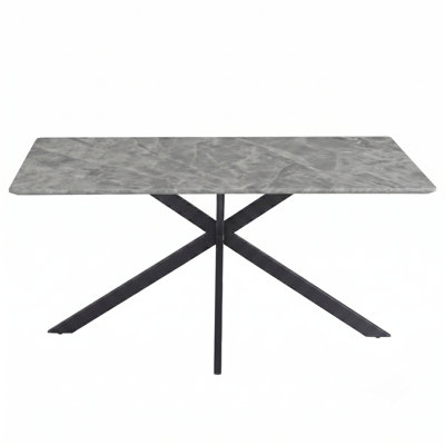 Apex Modern Rectangular Dining Table, 4-Seater Industrial Fiberstone Kitchen Table, Heavy Duty Geometric Steel Pedestal Base, Mid-Century Modern Dinin