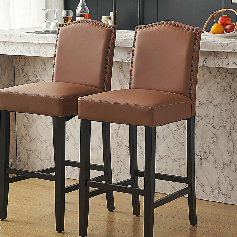 Tabourets de bar rembourrés à hauteur de comptoir pour îlot de cuisine avec assise en similicuir PU (brun, ensemble de 2)