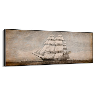 Bateau à voile rétro scène nautique classique salon grand encadré impression murale décor à la maison (assemblage de cadre requis)