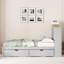 Lit simple gris avec utilitaire et 2 tiroirs de rangement, tête de lit avec bibliothèque et tiroirs-453065868