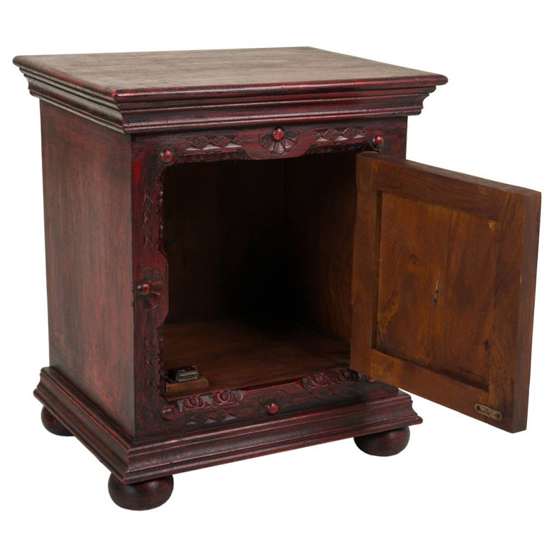 Gamby 50cm W Solid Wood Bedside Table, Red
