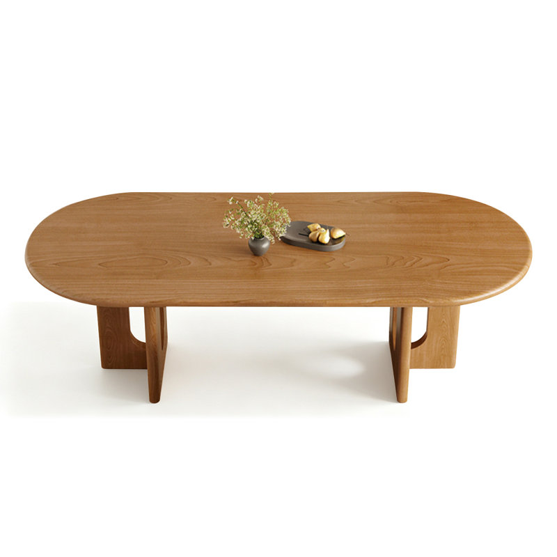 Nut-brown Oval Solid Wood Dining Table, 29.53"H×70.87"L×31.50"W