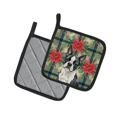 Paire de poignées Boston Terrier Christmas Poinsettas