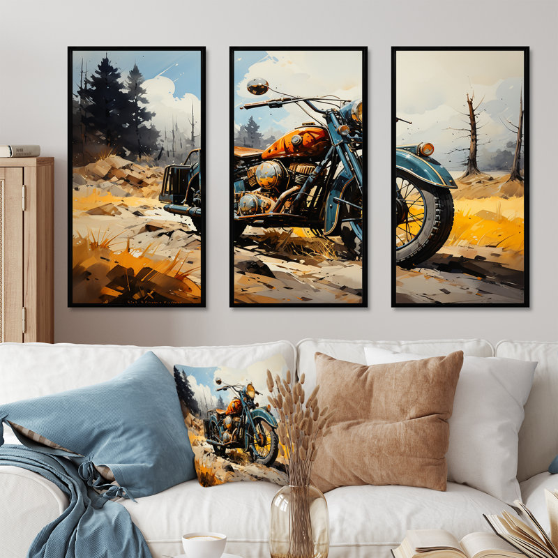 «Rustic Bike» de la Seconde Guerre mondiale - ensemble d'art mural moto, Cadre flottant noir, H 28 po x l 36 po x P 1 po