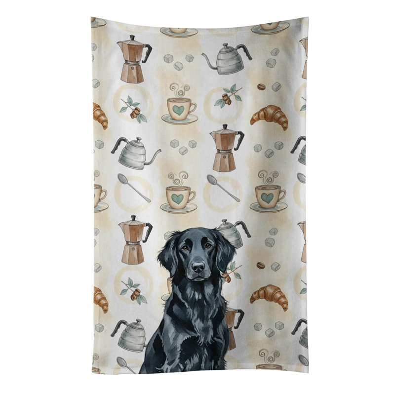 Black Flat-Coated Retriever Coffee Bar Kitchen Towel, Black Flat-Coated Retriever