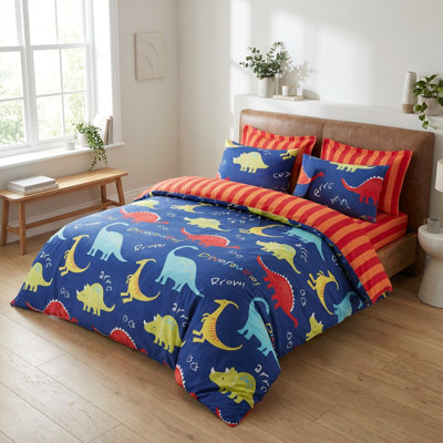 Ensemble de housse de couette bleu Dinazorus en coton mélangé
