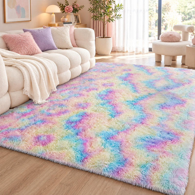 Aspire Homeware Rainbow Shaggy Area Rug Soft Plush Indoor Carpet, Rectangle 80cm Width X 150cm Length