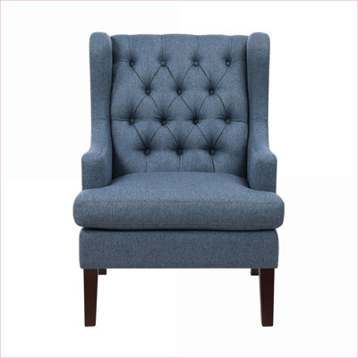 Button-Tufted Accent Chair, Navy Blue Upholstered Fabric Foam Cushion Seat, Modern Living Room Seating for Adults