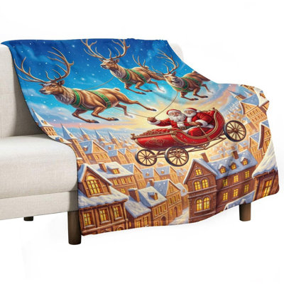 Jeté de père Noël en flanelle de luxe Flying_1, couverture douce et chaude pour le canapé-lit du salon
