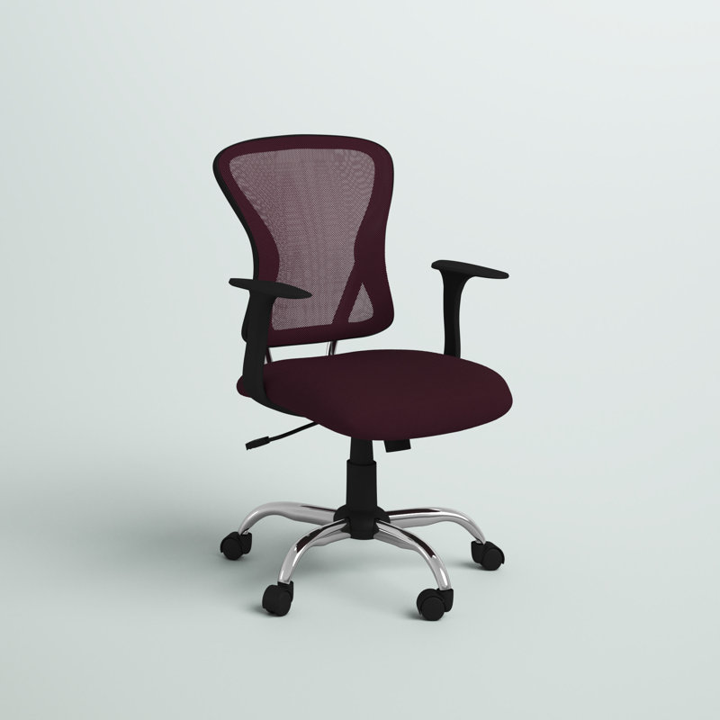 Mid-Back Mesh Swivel Task Office Chair with Chrome Base and Arms, Burgundy