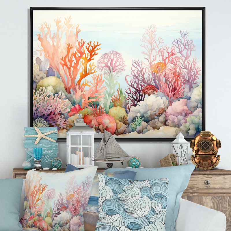 «The Colorful Coral Reef Happiness», reproduction sur toile, H 24 po x l 32 po x P 1 po, Cadre flottant noir