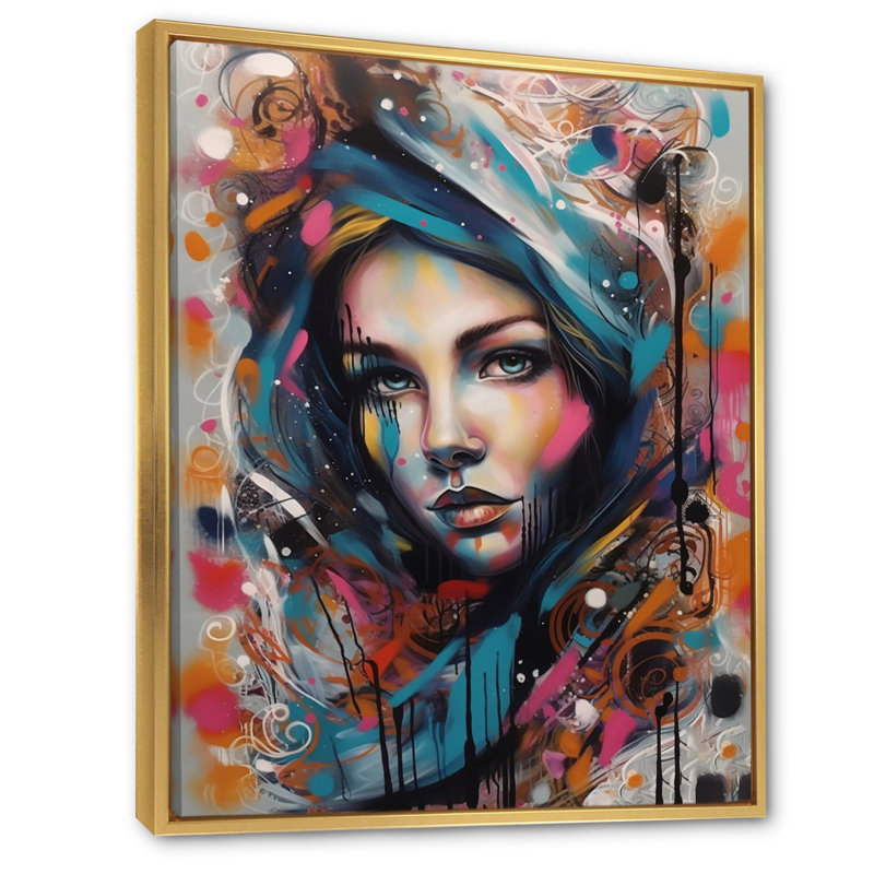 Portrait de femme pop art I - impression, H 20 po x l 12 po x P 1 po, Cadre flottant doré