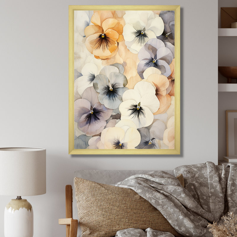 Bouquet de rêves vifs de pensée I, Cadre doré simple, H 44 po x l 34 po x P 1,5 po