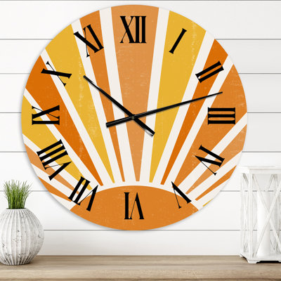 Minimalist Bright Shining Orange Sun Rays II - Modern wall clock