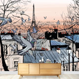 Vector Montmartre in Paris with Eiffel Tower Paintable Wall Mural