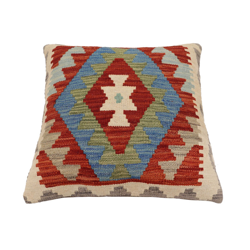 Coussin rustique Kilim, H 20 po x l 20 po, Beige / rouge / vert / bleu