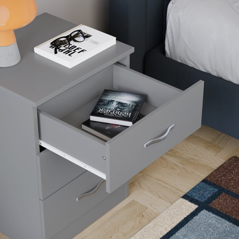 Maybery 3 - Drawer Bedside Table Nightstand, Grey