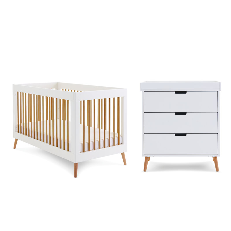 Maya Cot Bed 2 Piece Nursery Furniture Set, White/Brown