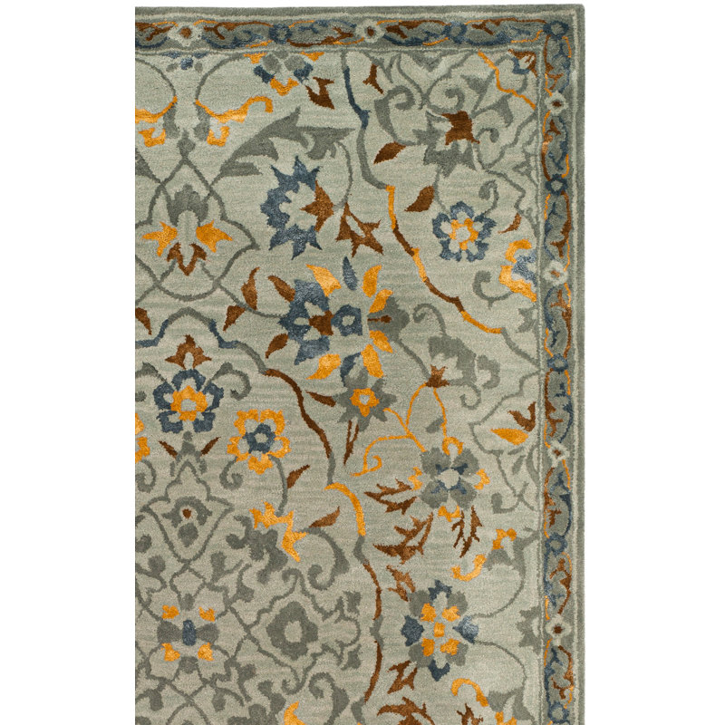Tapis oriental en viscose / laine touffeté à la main gris Shillington, Rectangle 8 pi x 10 pi