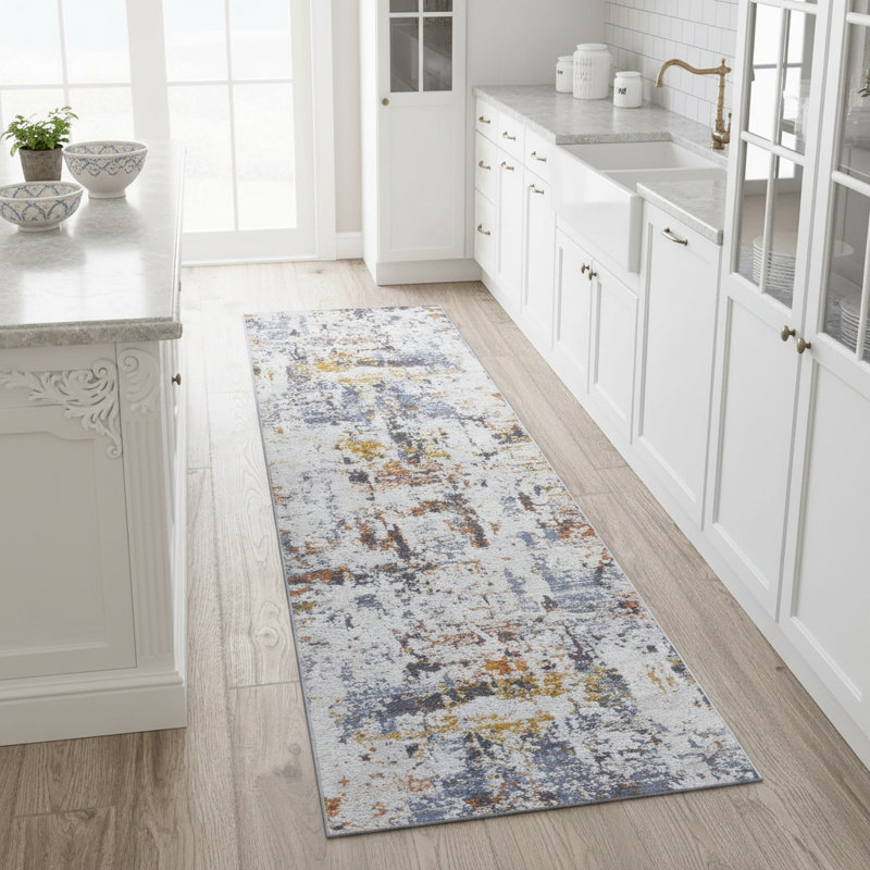 PAYAS Collection Ivory / Blue Abstract Doormat Adrienna, Rectangle 2' x 3'