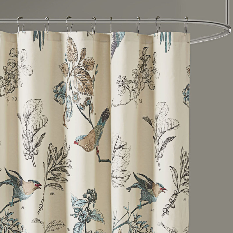 72" Multicolor Cotton Floral Shower Curtain with Birds