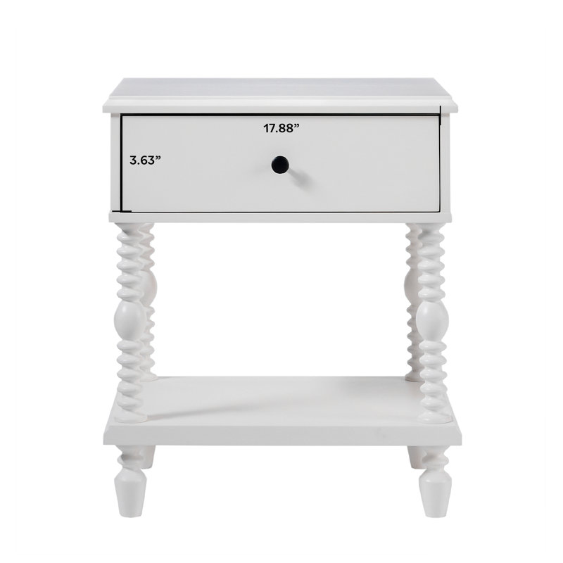 Vivienne Easy Assembly Solid Wood Spindle 1-Drawer Nightstand, White
