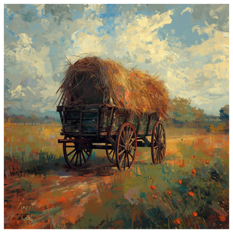 Tapisserie murale Hay Wagon Field - Décoration murale paysage, 104in H x88 with 4 Grommets