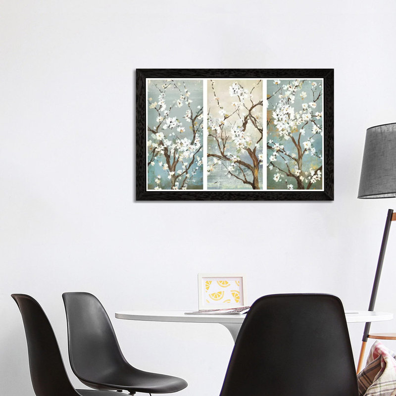 Triptych In Bloom - Painting on Canvas, Black Framed, 101.6 cm H x 66.04 cm W
