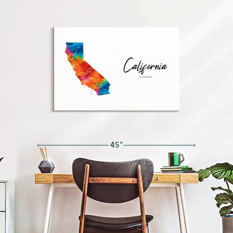 Aliaz Golden State California Map, 24" H x 36" W