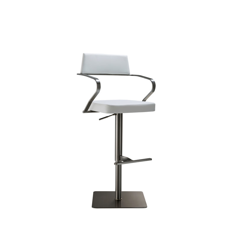 Tabouret de bar rotatif à hauteur ajustable Branham, Blanc glacé / cadre argenté