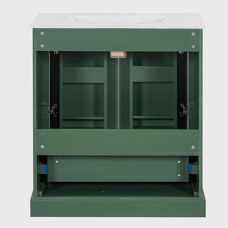 Meuble-lavabo avec lavabo en céramique 30 po, 1 tiroir et 2 portes, Vert, 30"
