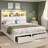 Queen Bed Frame With 6 Drawers And Storage Headboard, Farmhouse Metal Platform Bed With Charging Station And Led Lights, Wood Queen Size Storage Beds For Bedroom, No Box Spring Needed, White-803196059-803196060