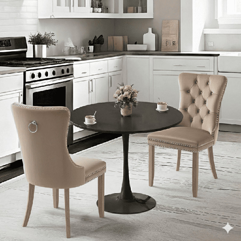 Round Dining Table Sets with 2 chairs, Black, Brown