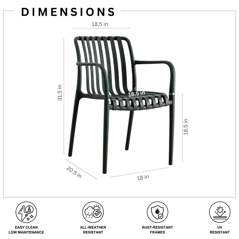 Ensemble repas d'extérieur en bois et chaises empilables Amazonia Lazy Susan, Noir, 4